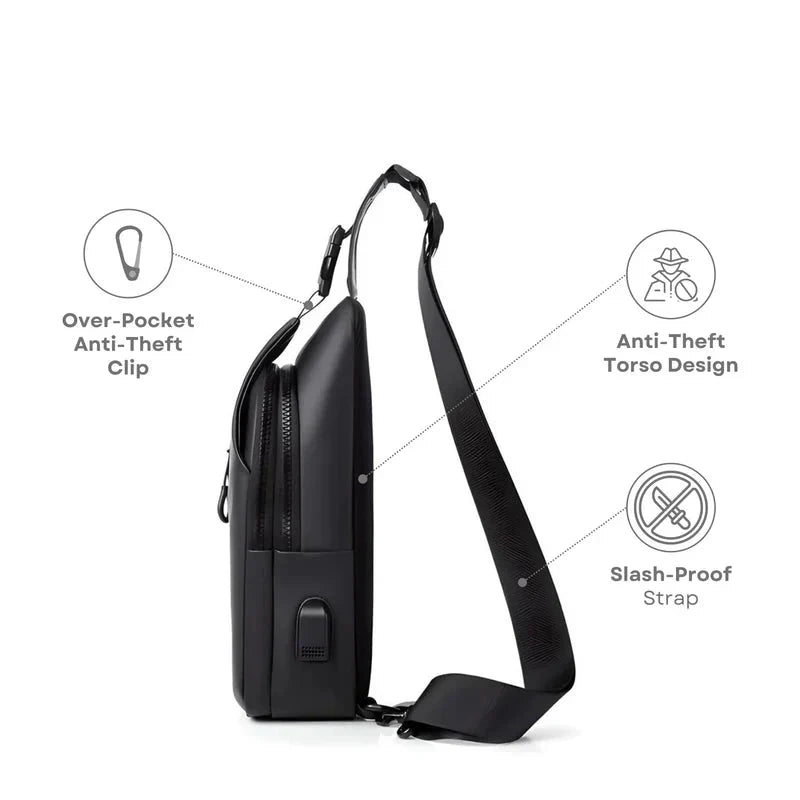 Shoulder Bag with Water Resistant Fabric and USB Charging Port