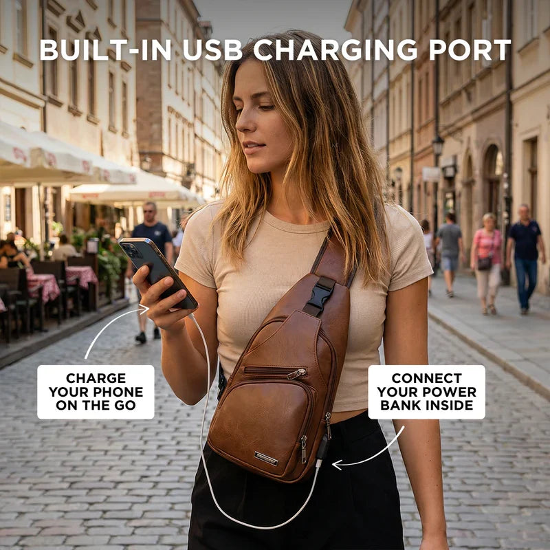 Leather Crossbody Bag with Anti Theft Design and d USB Port