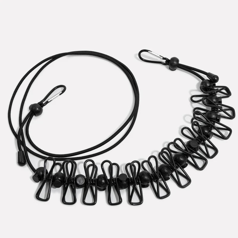 Portable Travel Clothesline with Stretch Cord and Steel Hook Design