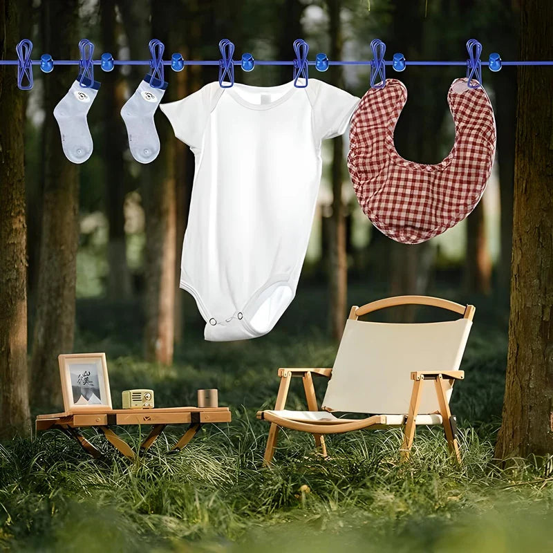 Portable Travel Clothesline with Stretch Cord and Steel Hook Design