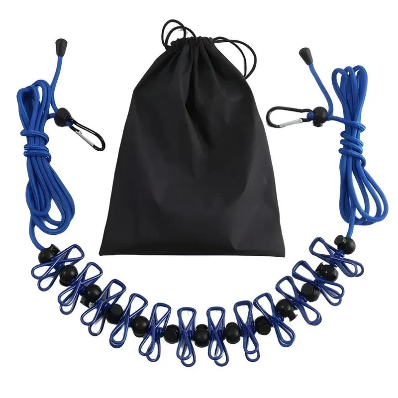 Portable Travel Clothesline with Stretch Cord and Steel Hook Design