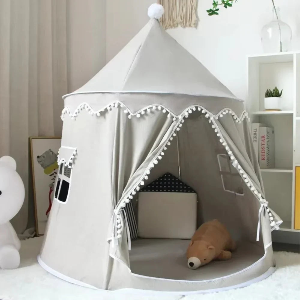 Canvas Play Teepee Tent with Cotton Fabric and Wooden Pole Frame