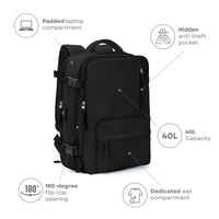 Expandable Carry On Travel Backpack with Flat Lay Packing Design