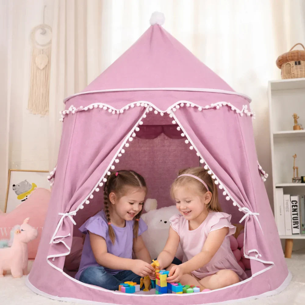 Canvas Play Teepee Tent with Cotton Fabric and Wooden Pole Frame