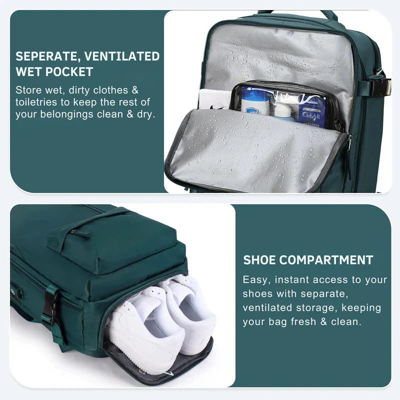 Expandable Carry On Travel Backpack with Flat Lay Packing Design