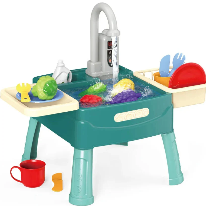 Kids Pretend Play Kitchen Set with Sink, Storage and Accessories