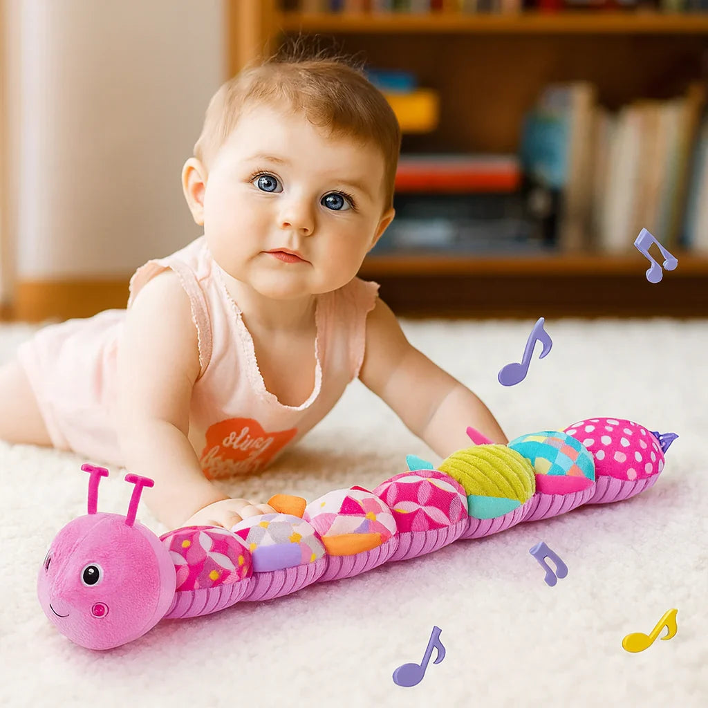 Baby Plush Caterpillar Toy with Music, Rattle and Crinkle Fabric