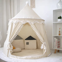 Canvas Play Teepee Tent with Cotton Fabric and Wooden Pole Frame