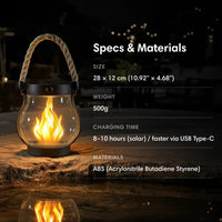 Solar lantern with realistic flame effect