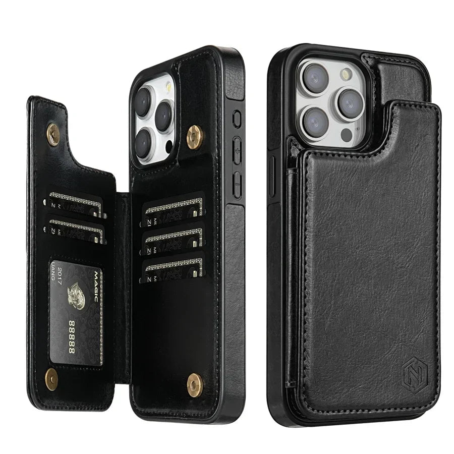 Leather Phone Case with Card Slots and Magnetic Closure