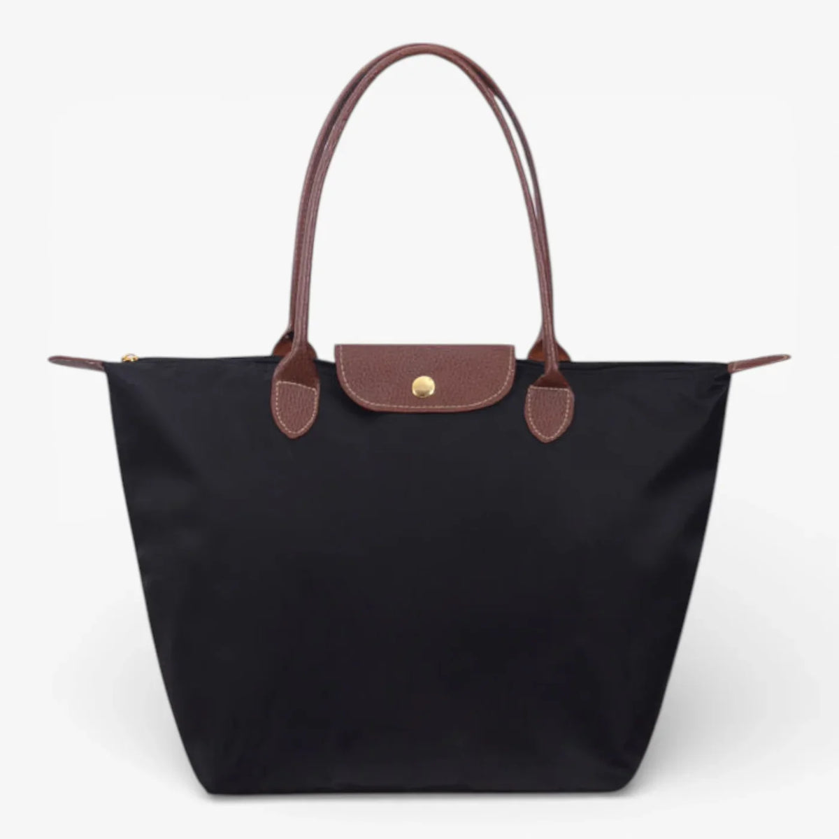 Nylon Carry Bag with Leather Trim and Zipper Closure for Women