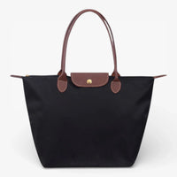 Nylon Carry Bag with Leather Trim and Zipper Closure for Women