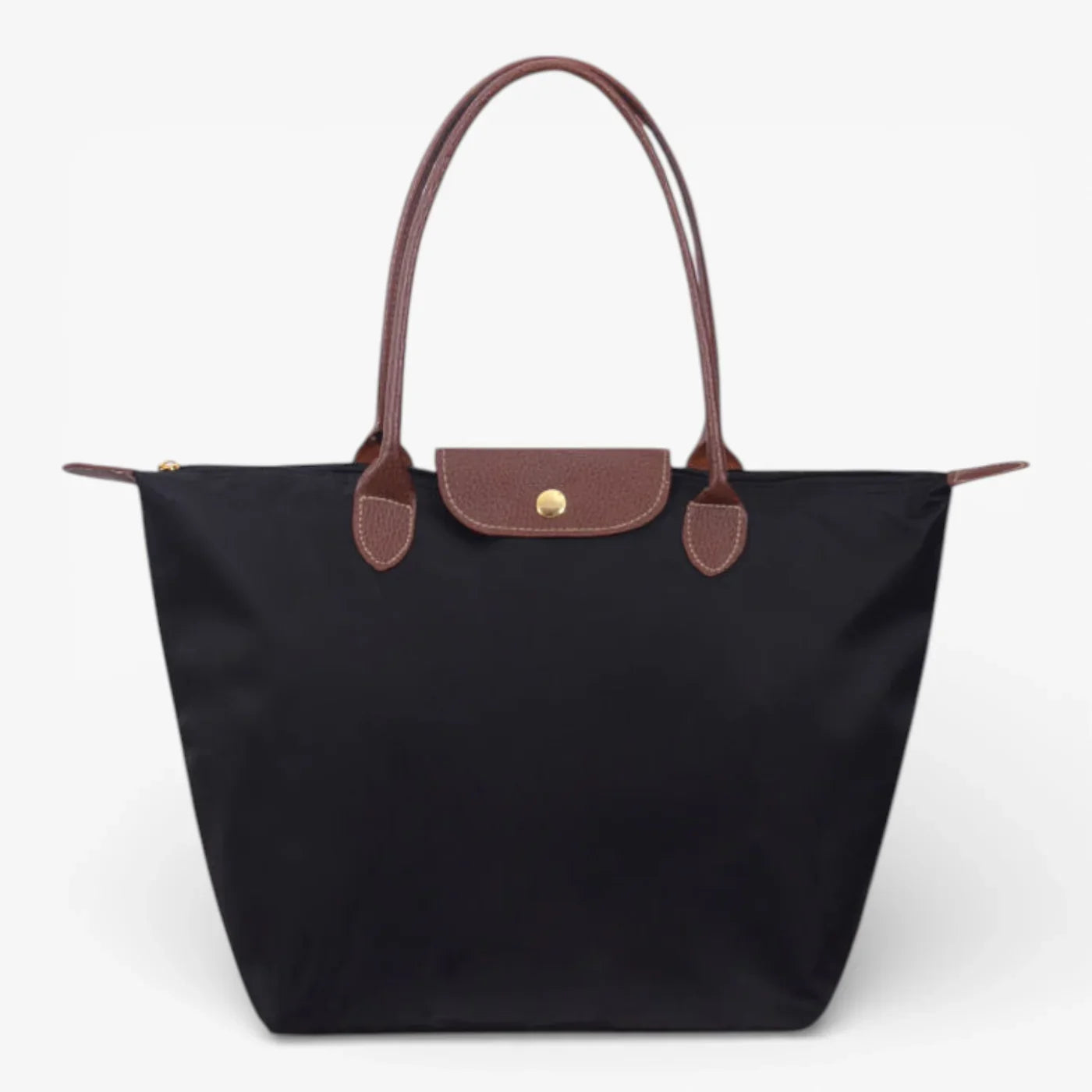 Nylon Carry Bag with Leather Trim and Zipper Closure for Women