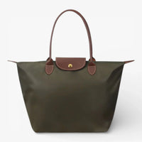 Nylon Carry Bag with Leather Trim and Zipper Closure for Women