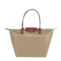 Nylon Carry Bag with Leather Trim and Zipper Closure for Women