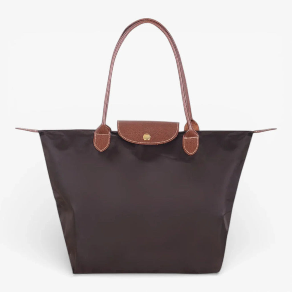 Nylon Carry Bag with Leather Trim and Zipper Closure for Women