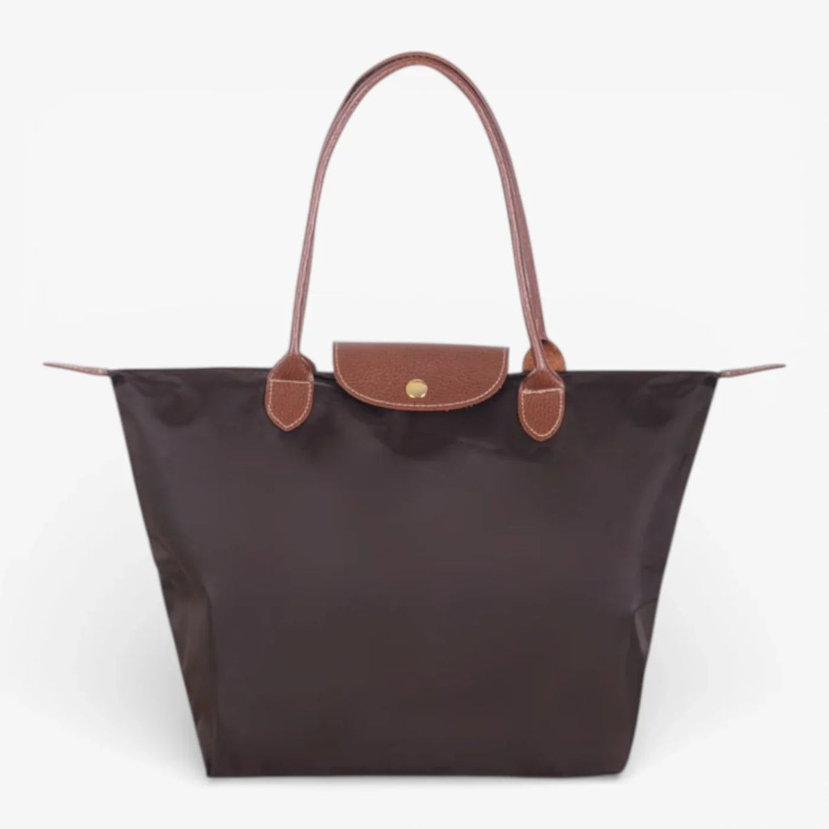 Nylon Carry Bag with Leather Trim and Zipper Closure for Women