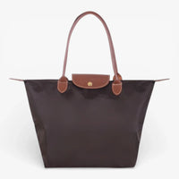 Nylon Carry Bag with Leather Trim and Zipper Closure for Women