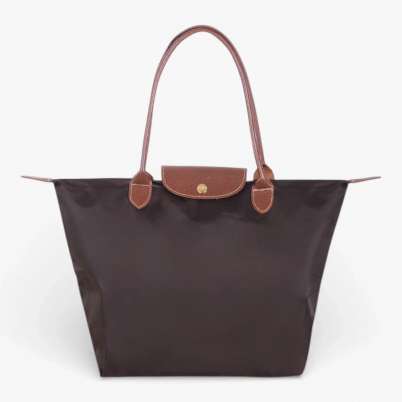Nylon Carry Bag with Leather Trim and Zipper Closure for Women