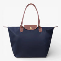 Nylon Carry Bag with Leather Trim and Zipper Closure for Women