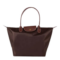 Nylon Carry Bag with Leather Trim and Zipper Closure for Women