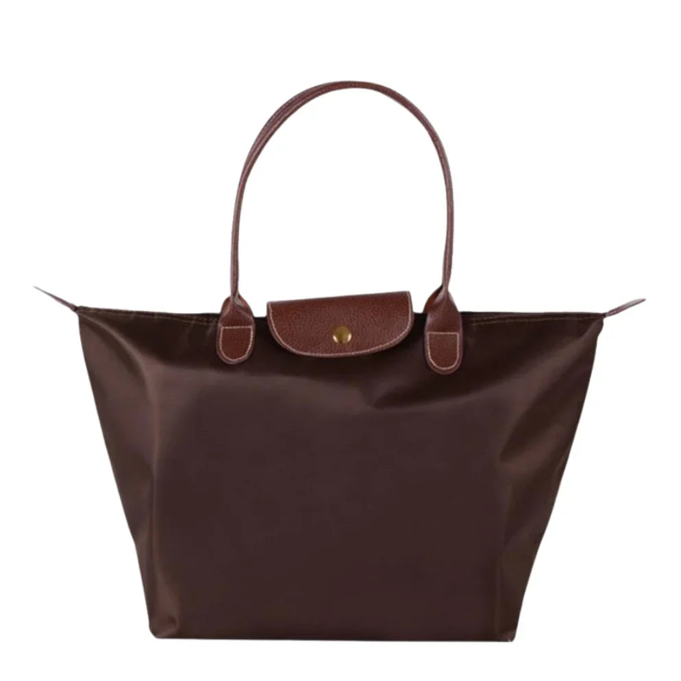 Nylon Carry Bag with Leather Trim and Zipper Closure for Women