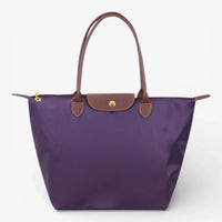 Nylon Carry Bag with Leather Trim and Zipper Closure for Women