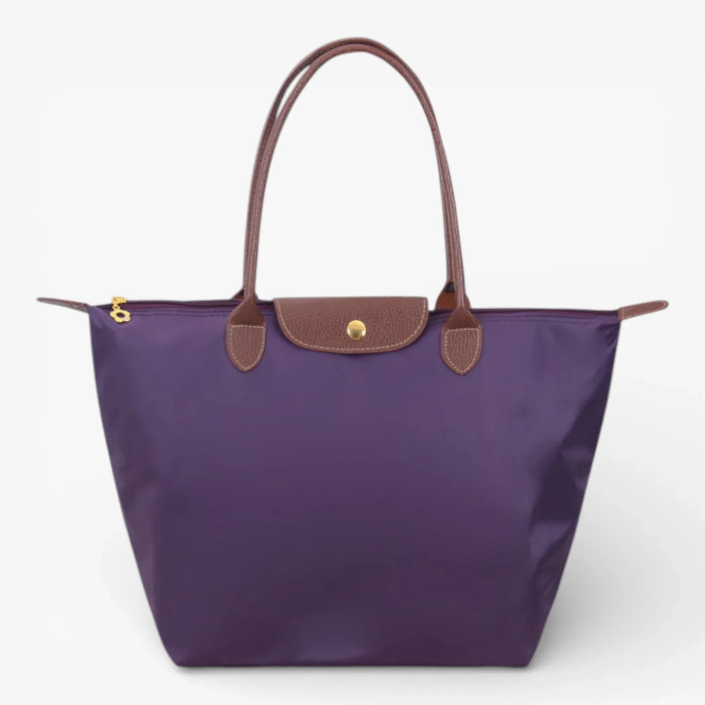 Nylon Carry Bag with Leather Trim and Zipper Closure for Women