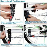 Adjustable Bicycle Kickstand, Robust Side Support for Stable Parking