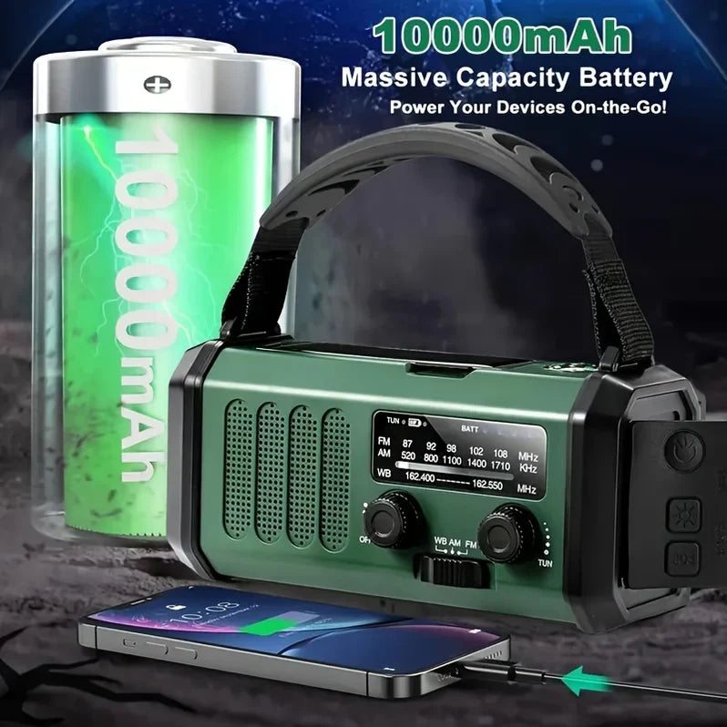 Emergency Radio with Flashlight, Solar and Hand Crank USB Charger