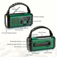 Emergency Radio with Flashlight, Solar and Hand Crank USB Charger