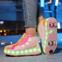 Light Up Roller Skate Sneakers With Wings, USB Rechargeable For Girls And Teens