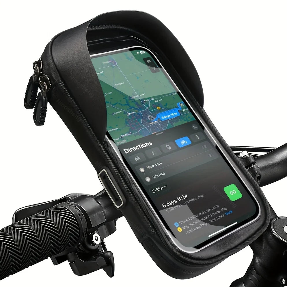 Waterproof Bike and Motorcycle Phone Holder, 360° Rotating Handlebar Bag