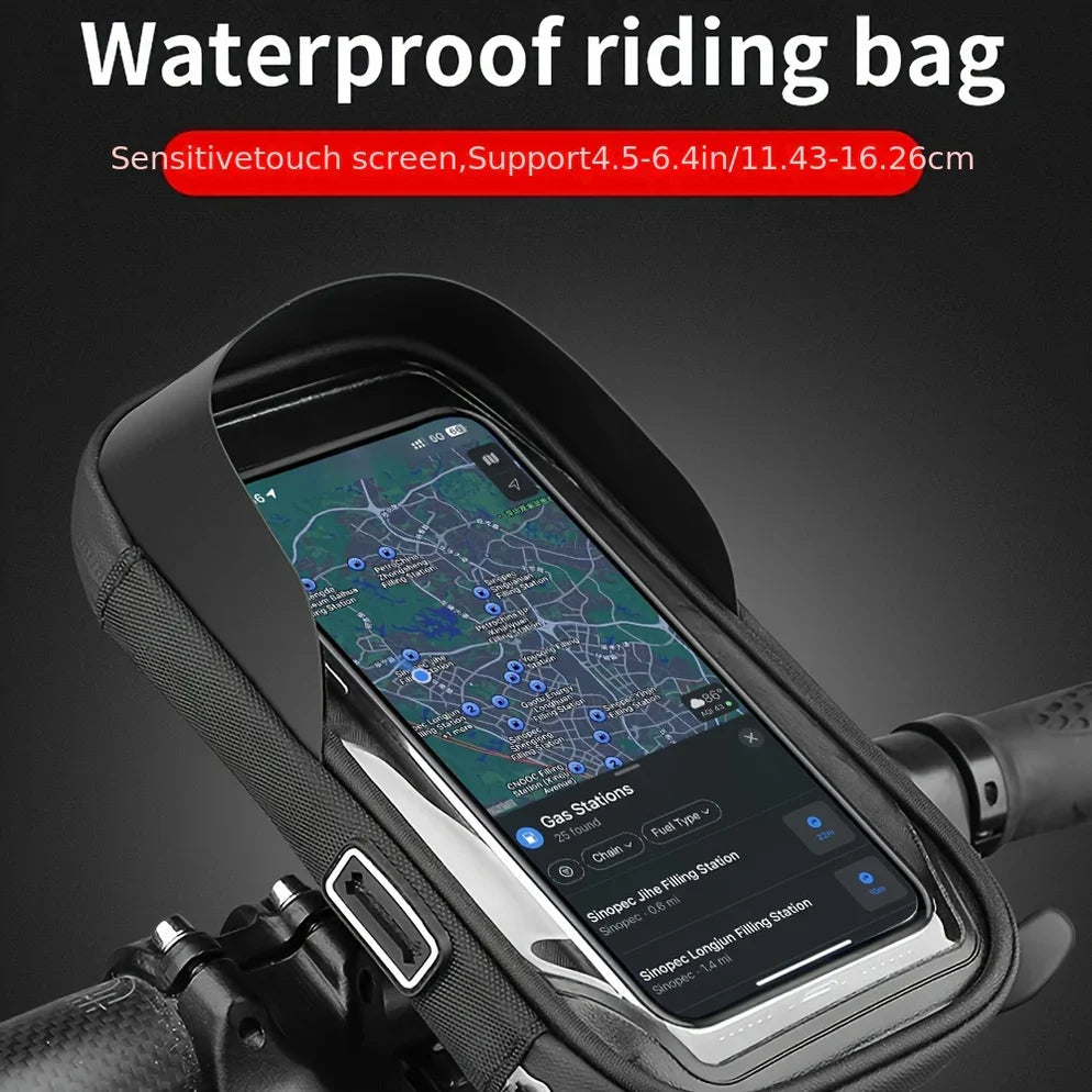 Waterproof Bike and Motorcycle Phone Holder, 360° Rotating Handlebar Bag