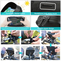Waterproof Bike and Motorcycle Phone Holder, 360° Rotating Handlebar Bag