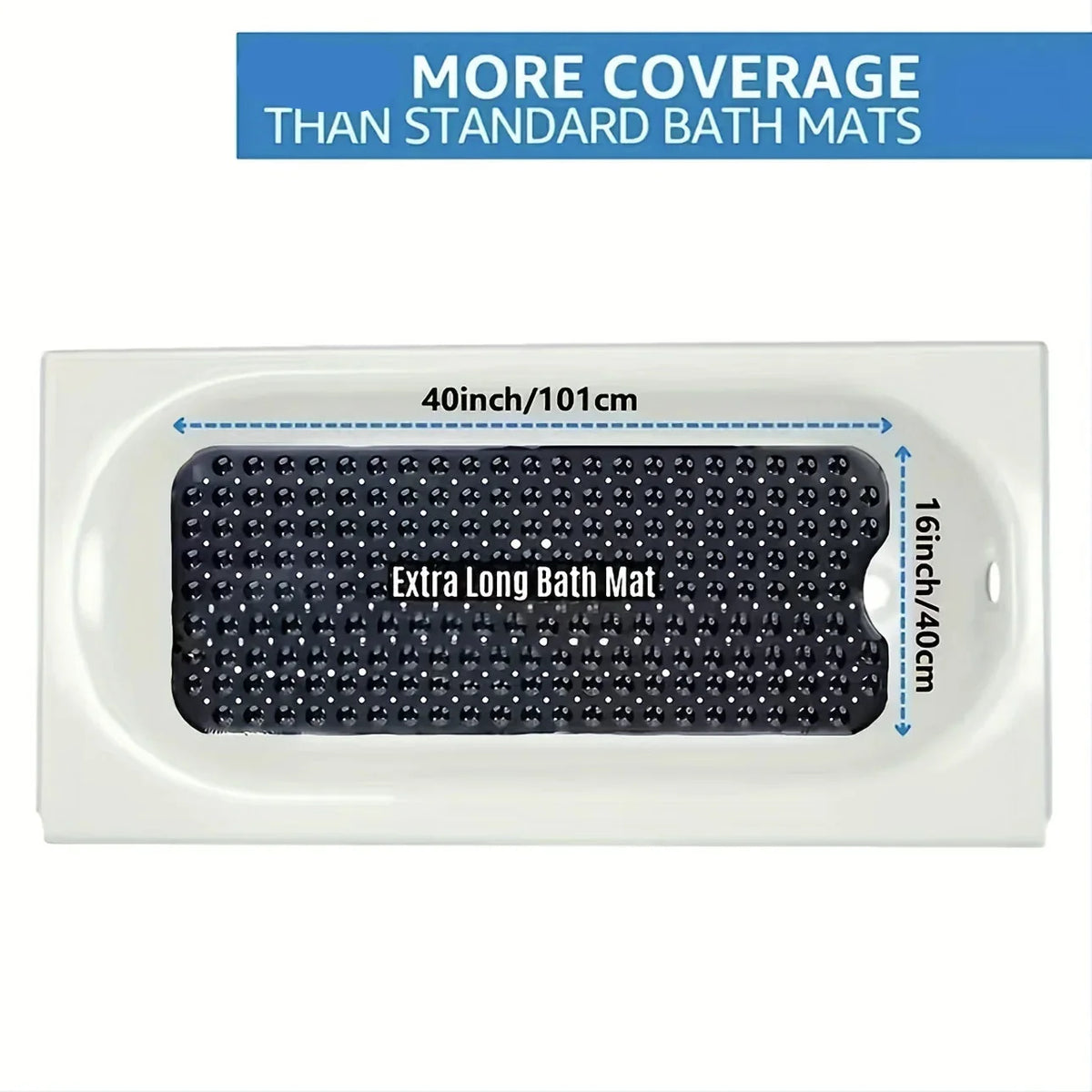 Non Slip Bath Mat XL, Extra Long Anti Skid Shower and Bathtub Mat