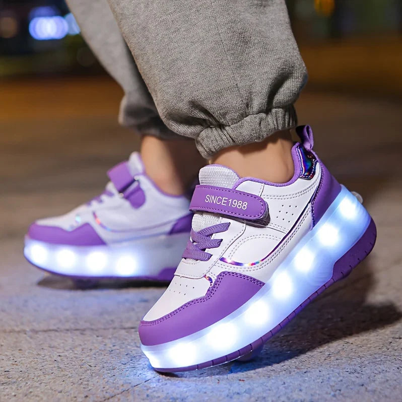 Kids Roller Sneakers with LED Lights and Removable Wheels