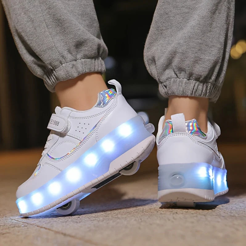 Kids Roller Sneakers with LED Lights and Removable Wheels