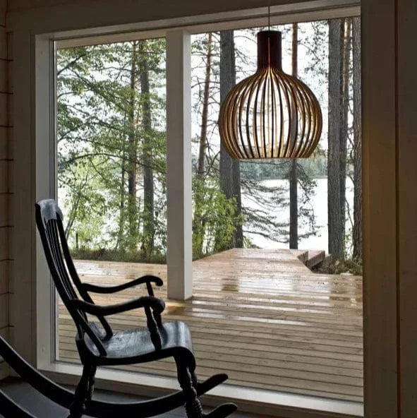 Wooden Pendant Lamp, Vintage Adjustable Hanging LED Light
