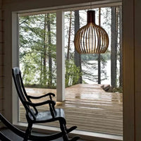 Wooden Pendant Lamp, Vintage Adjustable Hanging LED Light