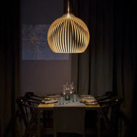 Wooden Pendant Lamp, Vintage Adjustable Hanging LED Light