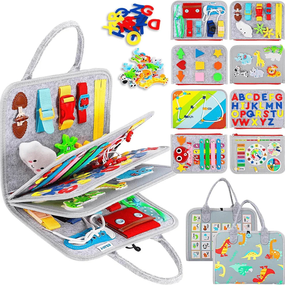 Montessori Busy Board Educational Activity Toy for Toddlers with ABC Shapes and Animals