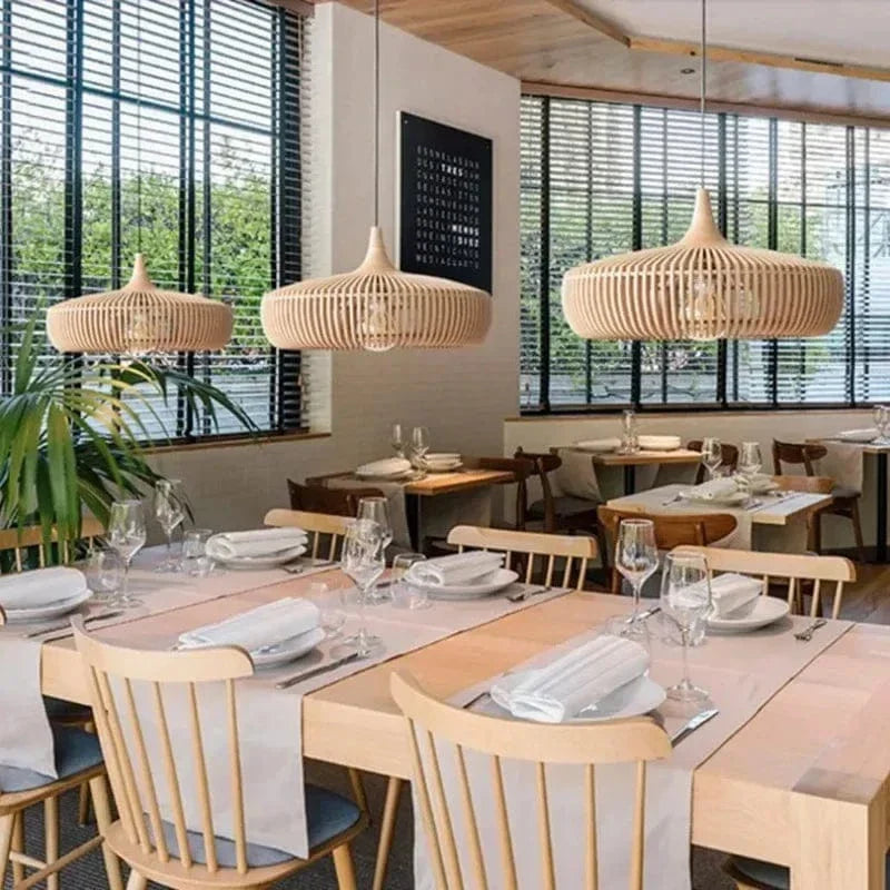 Japanese Wood Ceiling Lamp, Round Wabi Sabi Minimalist Style