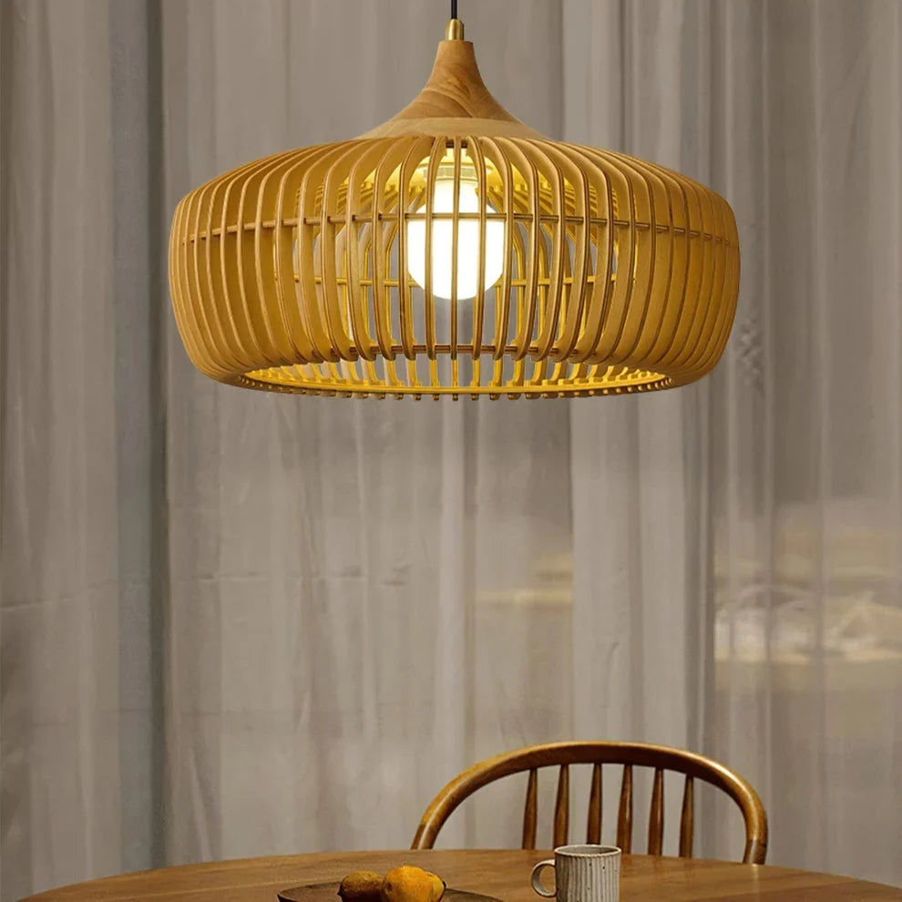 Japanese Wood Ceiling Lamp, Round Wabi Sabi Minimalist Style