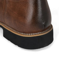 Leather Cowboy Boots for Men, Embroidered Retro Western Mid Calf