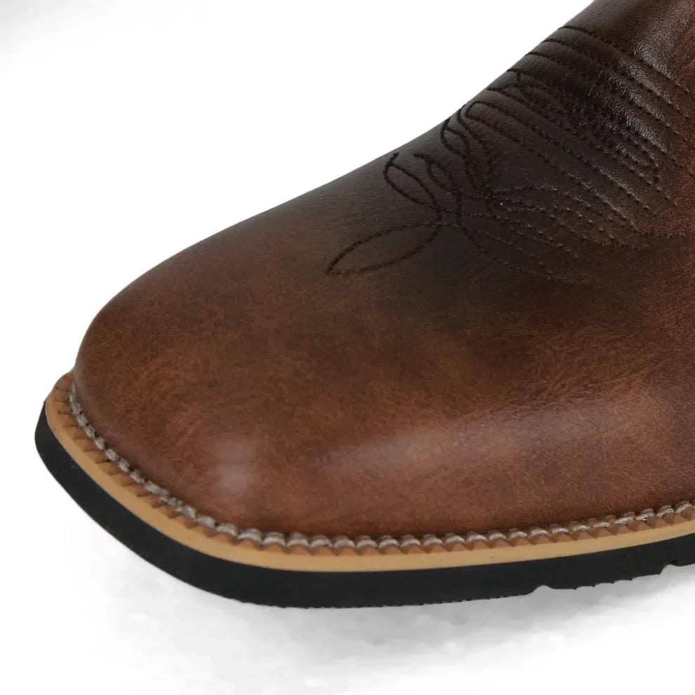 Leather Cowboy Boots for Men, Embroidered Retro Western Mid Calf