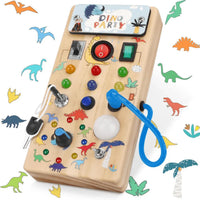 Busy Board Montessori Toy, Wooden Sensory Activity Board with LED Lights