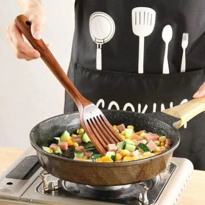 Teak Wood Kitchen Utensil Set, 9 Piece Cooking Tools with Holder