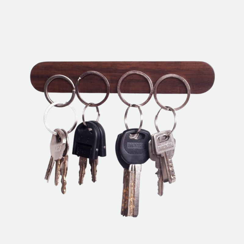 Wooden Oval Key Holder with Magnetic Backing and Adhesive Wall Mount