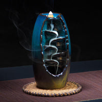 Backflow Incense Burner with Mountain Design and 50 Cones, Ceramic Waterfall